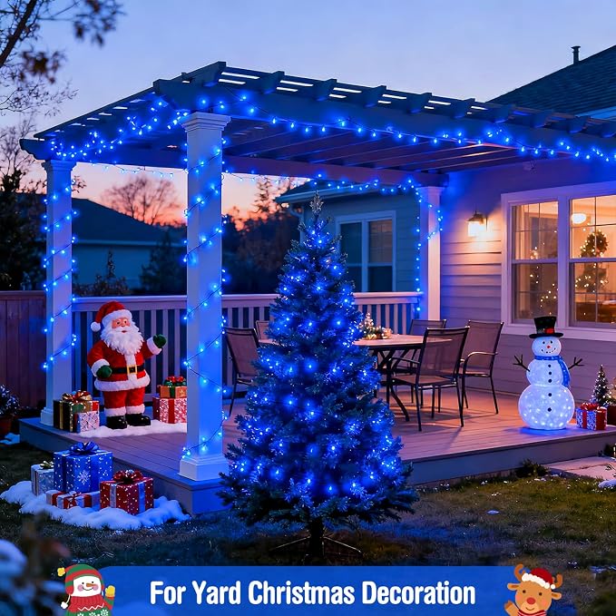 JMEXSUSS 400 LED Blue Christmas Lights Outdoor | 132ft Christmas Tree Lights with Remote, Indoor Blue String Lights Plug in for House Christmas Bush Decorations