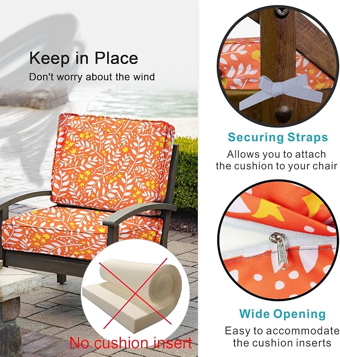 NettyPro Patio Cushion Covers 2 Pack Water Repellent UV Resistant Outdoor Chair Seat Cushion Slipcover, Replacement Cover Only, 22 x 20 x 4 Inch