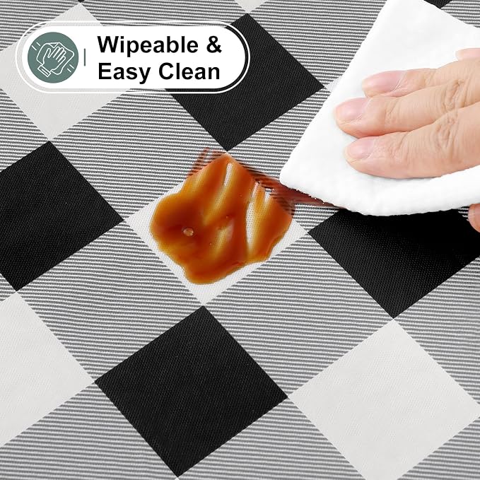 Buffalo Rectangle Picnic Tablecloth, 8 Foot Elastic Fitted Vinyl Table Cloth with Flannel Backing, Waterproof Plaid Table Covers for Dining, Camping, Outdoor (Black and White, 30" x 96")