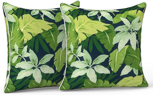 LVTXIII Outdoor Throw Pillows Set of 2, Patio Waterproof Pillows Fade Resistant Accent Pillows for Home and Garden Furniture Decoration, 16"x16", Jungle Leaves