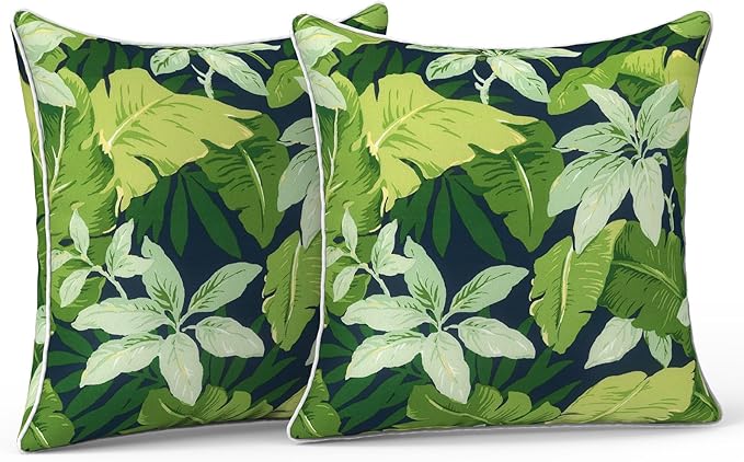 LVTXIII Outdoor Throw Pillow Covers 16x16 Waterproof Tropic Accent Pillow Cases Fluffy Outdoor Cushion Covers for Garden and Patio Furniture Decoration, 2 Pack, Jungle Leaves