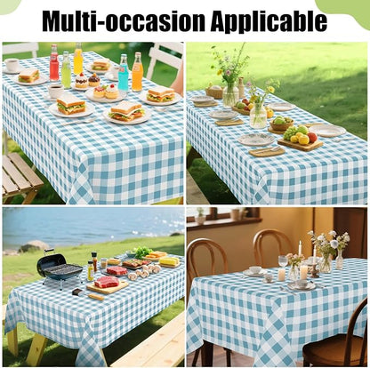 Smiry Picnic Table Cloth, Vinyl Tablecloths with Flannel Backing, 52"x70" | Waterproof Rectangle Table Cloth, Wipeable Buffalo Plaid Table Cover for Indoor and Outdoor (Aquamarine & White)