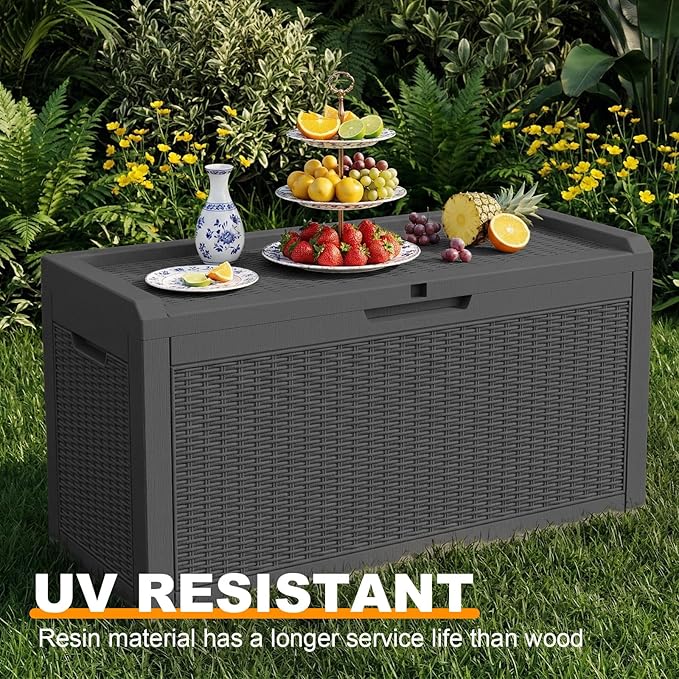 70 Gallon Waterproof Outdoor Storage Box,Deck Boxs for Outdoor and Indoor Use,Deck Storage Box for Picnic Supplies,Gardening Tools,Lockable and Easy to Install(Black)