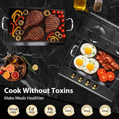 Utheer 25 x 16 Stainless Steel Griddle, Ceramic Nonstick for Gas Grill | Fits Gas Grill, Charcoal Grill and Stovetop; 25 x 16 Stainless Steel Griddle with Ceramic Nonstick Coating for Outdoor BBQ