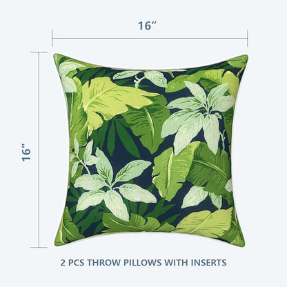 LVTXIII Outdoor Throw Pillows Set of 2, Patio Waterproof Pillows Fade Resistant Accent Pillows for Home and Garden Furniture Decoration, 16"x16", Jungle Leaves