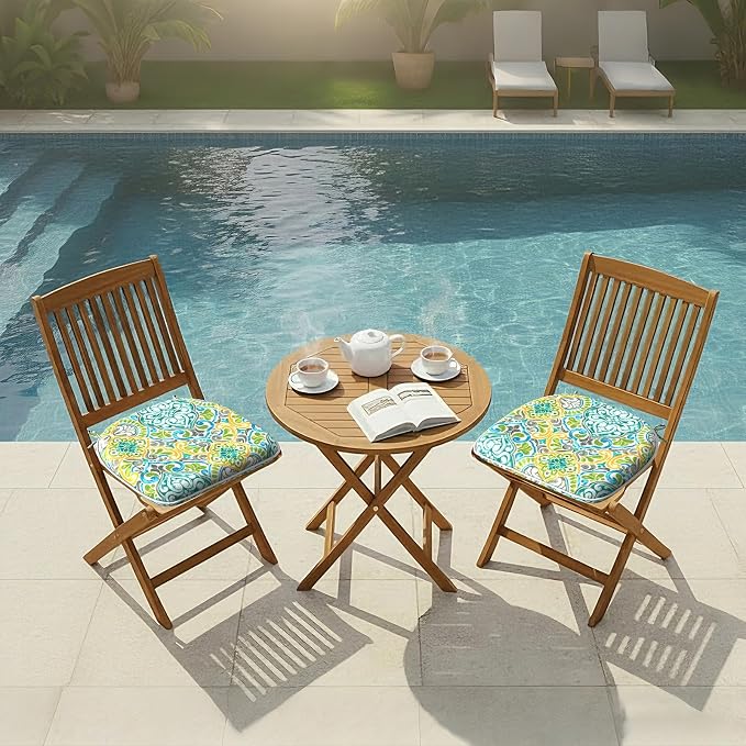 DYTXIII Set of 2 Outdoor Chair Cushions with Ties,Water Repellent Patio Chair Pads 17"x 16" for Outdoor Furniture,Round Corner Seat Cushions for Garden Yard Kitchen Damask Green