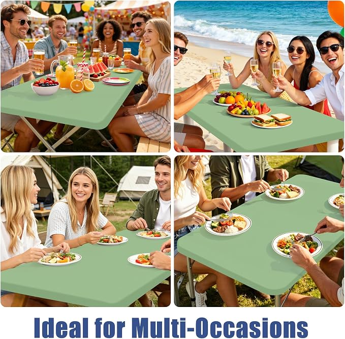 Moosfor Spandex 6 Foot Rectangle Table Cloth, Elastic Fitted Tablecloths for Picnic, Stretch Washable Patio Table Cover for Outdoor, Camping, Banquet and Parties (Light Green, 30"x72")