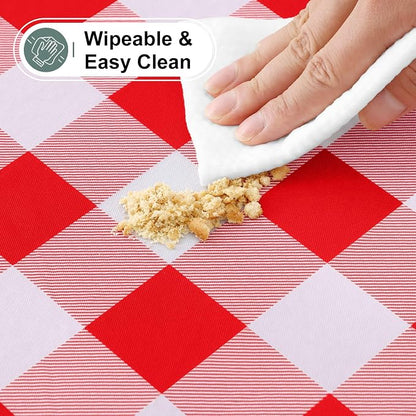 Buffalo Rectangle Picnic Tablecloth, 4 Foot Elastic Fitted Vinyl Table Cloth with Flannel Backing, Waterproof Plaid Table Covers for Dining, Camping, Outdoor (Red and White, 24" x 48")