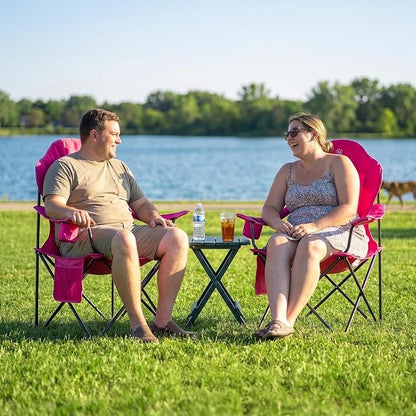 EVER ADVANCED Oversized Camping Chairs, Folding Chairs for Outside Heavy Duty 400LBS Lawn Chairs High Back Camp Chair with Cup Holder for Outdoor, Fishing & Sports, Pink