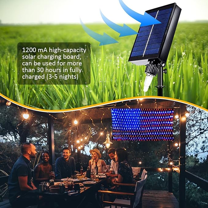 (New) Solar Powered American Flag Lights, 420 LED Flag, 4th of July Decorations, Outdoor Waterproof Remote Controlled Patriotic Lights for Independence Day, National Day, Memorial Day, Yard