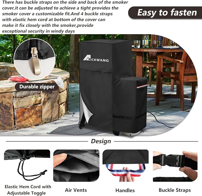 Smoker Cover,for Masterbuilt 40-inch Propane Gas and Pellet Vertical BBQ Smoker,Outdoor Heavy Duty 600D Waterproof Smoker Grill Cover,Fits MB20051316/MB20250118/MB21250118/MB21051416,Black
