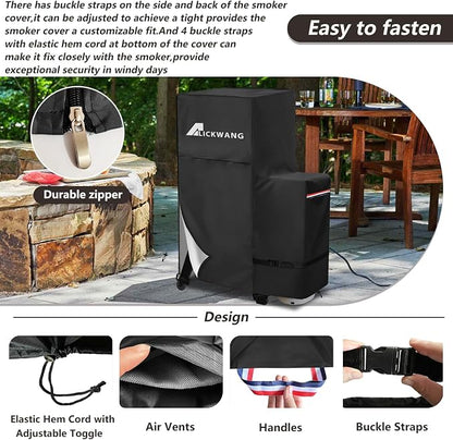 Smoker Cover,for Masterbuilt 40-inch Propane Gas and Pellet Vertical BBQ Smoker,Outdoor Heavy Duty 600D Waterproof Smoker Grill Cover,Fits MB20051316/MB20250118/MB21250118/MB21051416,Black
