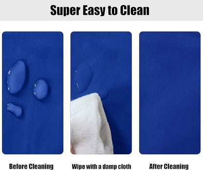 LUSHVIDA Round Waterproof Table Cover Elastic Vinyl Fitted Tablecloth Elastic Edged Plastic Table Cloth (Blue, Best for Up to 57"-68" Round)