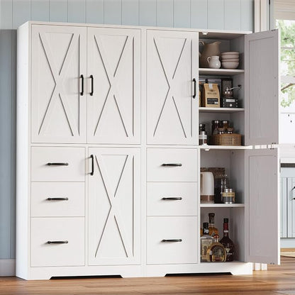IRONCK Pantry Cabinet, Kitchen Storage Cabinet with 3 Door & Drawer, White | Adjustable Shelf. 67.5inch Tall. 5 Tier Freestanding. 150 lbs Per Shelf. Modern Style. FSC-certified Wood. Anti-tip.