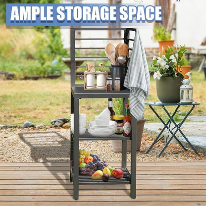 Domi Outdoor Kitchen Island with Storage, Aluminum Kitchen Island Prep Table with Double Storage Rack, Freestanding Corner Cabinet with Protective Cover Indoor Outdoor