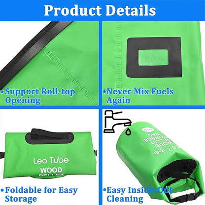 Heavy-Duty Wood Pellet Storage Bag, 20LB Waterproof Smoker Bag - 500D PVC Outdoor Storage Container with Buckle Seal, Label Pocket & Handles for BBQ, Grill, Pellet Smoker (Green)
