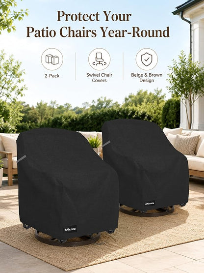 ANartcle Outdoor Swivel Lounge Chair Cover 2 Pack,Waterproof Heavy Duty Lawn Patio Chair Covers,Patio Swivel Chair Covers for Outdoor Furniture (33 W x 35 D x 38.5 H inches)Black.