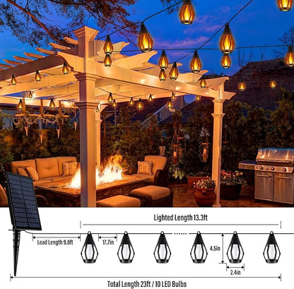 Flacchi Solar String Lights Outdoor, 41FT Flame Solar Powered Patio Lights with 15 Bulbs 150 LEDs, Waterproof Outdoor String Lights for Garden Yard Patio Decor, Outside Decor for Party Camping BBQ