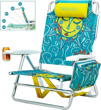 Old Bahama Bay Backpack Beach Chair, Aluminum Lightweight Reclining 5-Position Lounge Chair for Adults Heavy Duty Support 400 LBS Portable Folding with Cooler Bag Camping Chair for Sand Outdoor