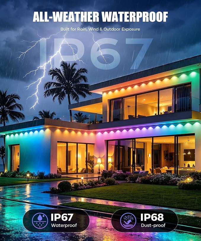 Permanent Outdoor Lights 100FT, RGB+IC Smart Outdoor Lights for House, App & Voice Control, Waterproof Outdoor Eave Lights for Christmas Holiday Patio Yard Decor