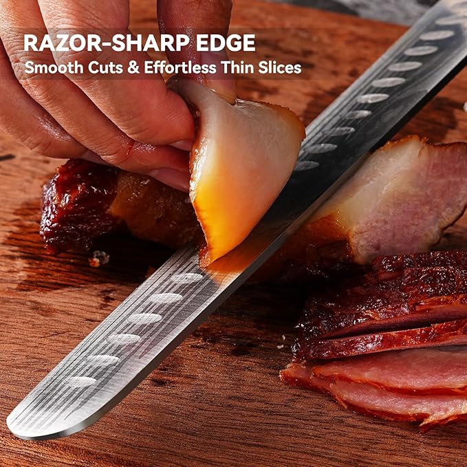 DiiHAUZZ Brisket Slicing Knife, 12" Carving Knife Razor Sharp High Carbon Steel with Ergonomic Pakkawood Handle for Meat, Roast Beef, BBQ, Turkey, Grilling Gift for Men