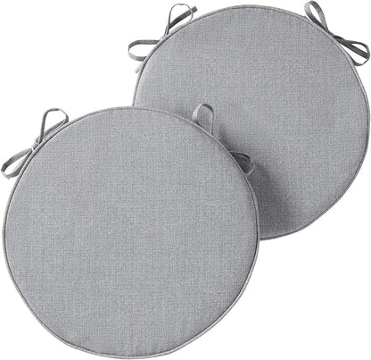 Set of 2 Outdoor 18 inch Round Patio Dining Chair Pads – Comfortable Fiber-Filled Seat Cushions with Ties, Reversible Polyester Fabric - Heather Gray