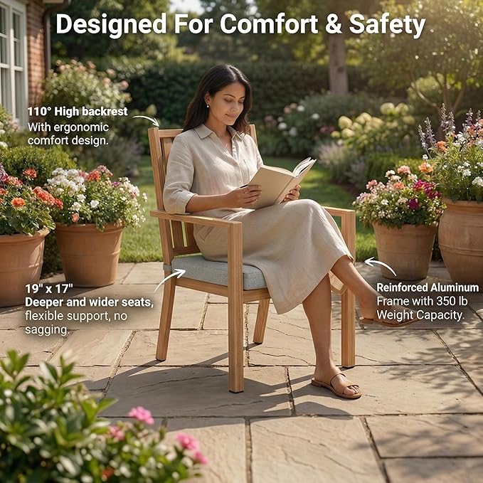 RoyalCraft Aluminum Outdoor Patio Chairs Set of 2, Outdoor Chairs with Waterproof Cushions, Outdoor Dining Chairs with Armrests, Metal Patio Furniture Set for Porch, Balcony, Deck, Backyard, Brown