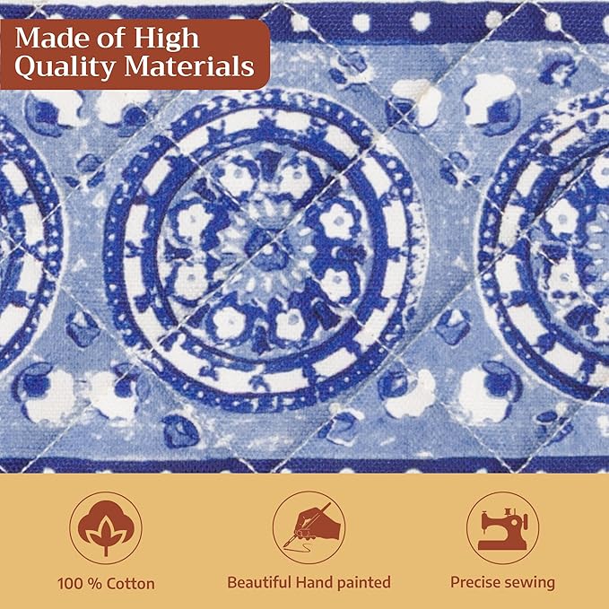 Maison d' Hermine Pot Holders 100% Cotton Heat Resistant Potholders 8" x 8" Hot Pads with Loop BBQ Cooking Baking Hotel Farmhouse Kitchen Handling Hot Pans Spring Summer (Pack of 2, Melodie Bleue)