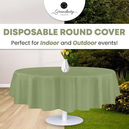 Grandipity 12 Pack Premium Disposable Plastic Tablecloth 84 inch Round Table Cover - Sage Green