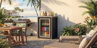 MOUMON Outdoor Mini Fridge Cabinet with Stainless Steel Countertop, 24” Solid Cedar Patio Refrigerator Stand, Dark Grey 27.6”W x 23.6”D x 37.4”H