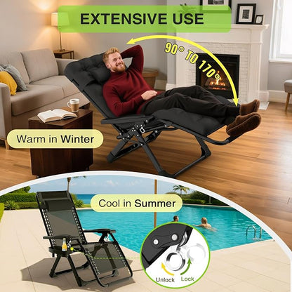 Suteck Zero Gravity Chair, Reclining Camping Lounge Chairs, Patio Recliner | Removable Cushion, Upgraded Lock and Cup Holder, Foldable for Indoor and Outdoor
