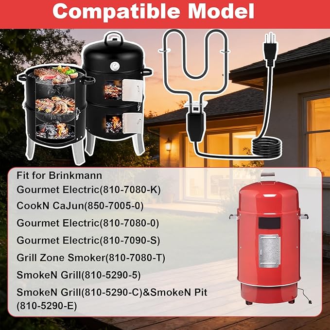 116-7000-0 Electric Heating Element for Brinkmann Gourmet Electric Smoker Compatible with SmokeN Grill 810-5290-5 810-5290-C 810-7080-0 810-7080-K 810-7090-S Heating Component (120V 1500W)