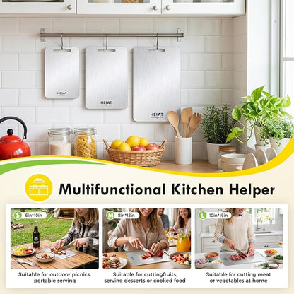 100% Titanium Cutting Board Set of 3, Double-Sided Kitchen Boards | 3-Piece Multi-Size Set One-Piece Pure Titanium Reversible Double-Sided Design Dishwasher Safe Gift-Ready Packaging