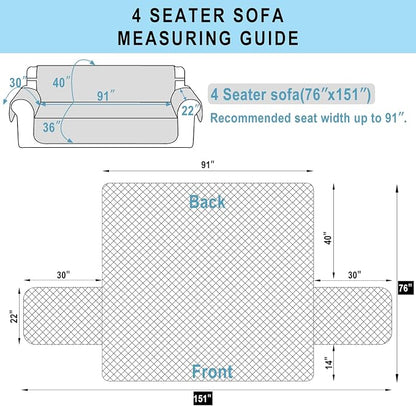 Reversible 4 Seater Sofa Cover 91" Large, Sofa, Dark Grey | Couch Cover Furniture Protector with Foam Sticks Elastic Straps Furniture Protector for Pets Children Dog Cat