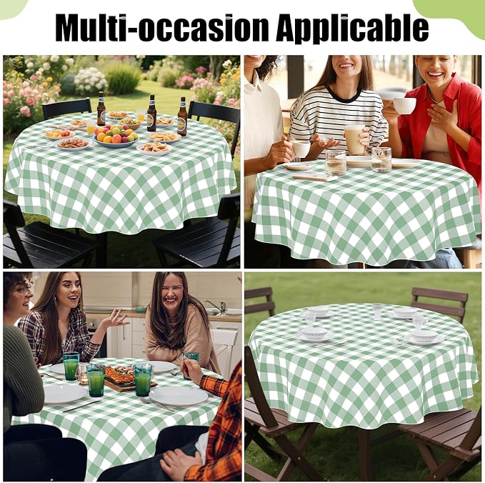 Smiry Oval Table Cloth, Vinyl Tablecloths with Flannel Backing, 60"x102" | Waterproof Picnic Table Cloth, Wipeable Buffalo Plaid Table Cover for Indoor and Outdoor (Sage Green & White)