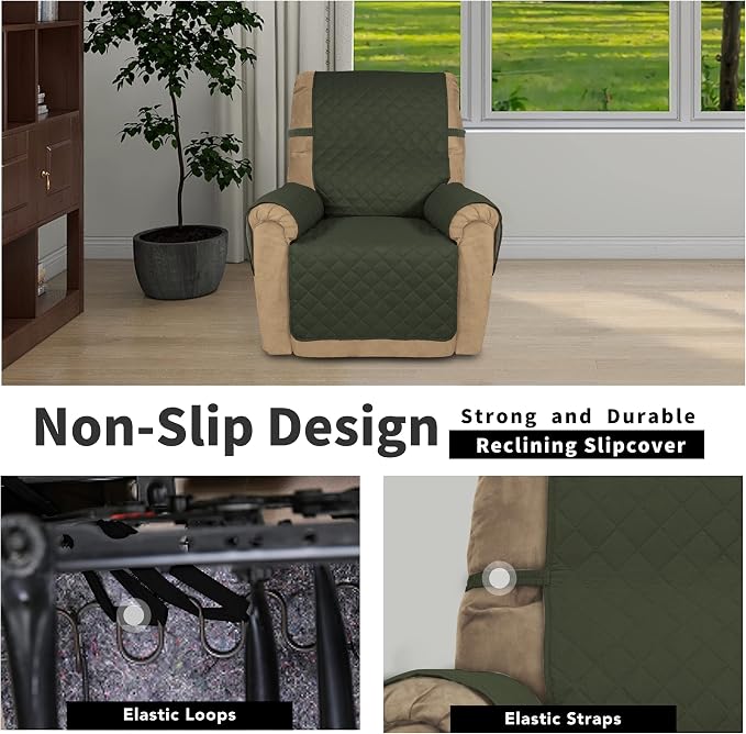 Easy-Going Reversible Couch Cover, Recliner 22 in, Army Green/Beige | Machine Washable Slipcover For Dogs, Water Resistant Furniture Mat For Living Room, Non-Slip Sofa Cover, Pet Friendly