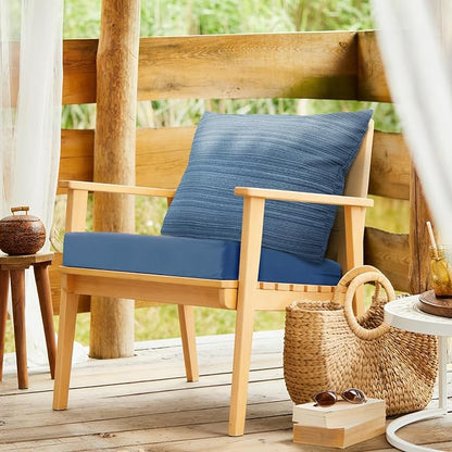 Bcareself Outdoor Deep Seat Cushion Set Waterproof & Fade Resistant Patio Furniture Cushions with Removable Cover Adjustable Straps Rain-Proof Seat Pad & Back Cushion for Chair Sofa Porch 22 x 22 Blue
