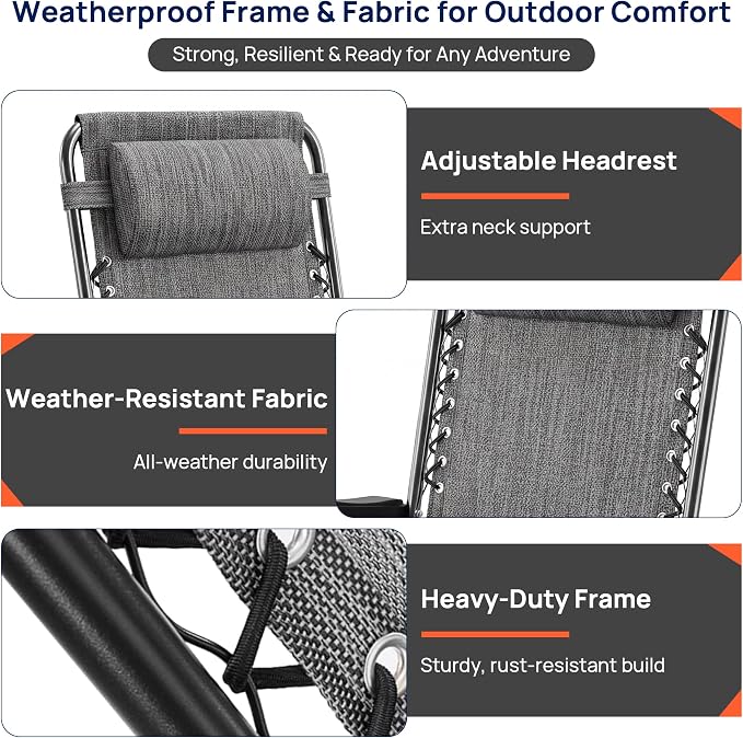 Oversized Zero Gravity Chair, Portable Outdoor Patio Lounge Recliner, Black | Foldable Patio Chairs with Reclining Design & Breathable Mesh, Cup Holder, Lawn Beach Camping