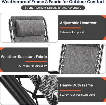 Oversized Zero Gravity Chair, Portable Outdoor Patio Lounge Recliner, Black | Foldable Patio Chairs with Reclining Design & Breathable Mesh, Cup Holder, Lawn Beach Camping