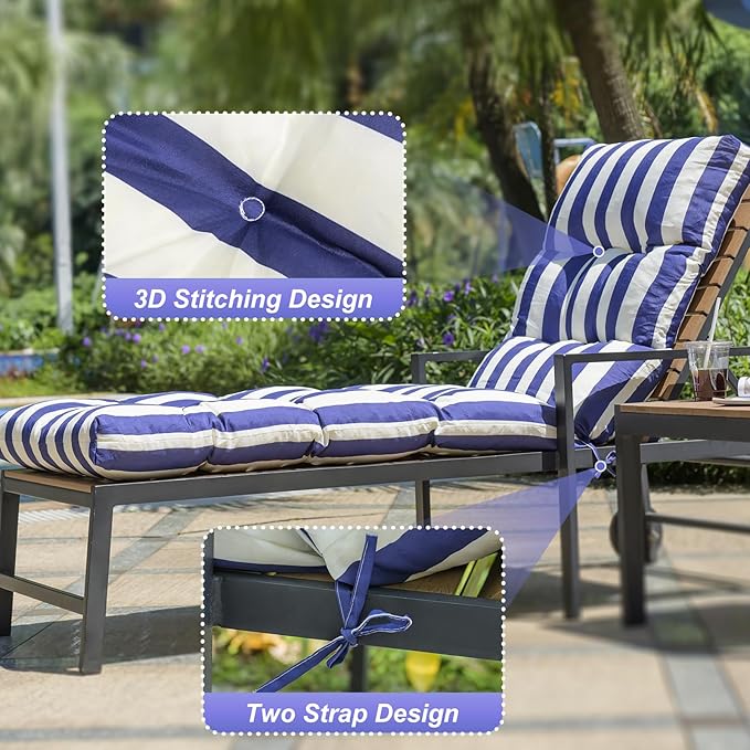 Outdoor Lounge Chair Cushions, 74.4 x 22 x 4.7 Inches Waterproof Fade Resistant Patio Cushion for Chaise Lounger