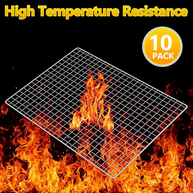 10 Pack Disposable Grill Topper,11.8X15.8 Inch Disposable Grill Grates,Stainless Steel Roasting Racks,Barbecue Mesh Mat,Heavy-Duty Baking Rack for Picnics Camping Cooking Outdoor BBQ (10 Pcs)