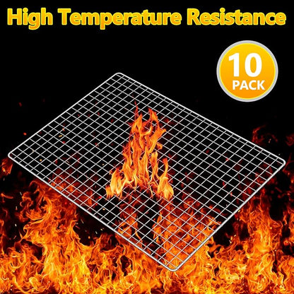 10 Pack Disposable Grill Topper,11.8X15.8 Inch Disposable Grill Grates,Stainless Steel Roasting Racks,Barbecue Mesh Mat,Heavy-Duty Baking Rack for Picnics Camping Cooking Outdoor BBQ (10 Pcs)