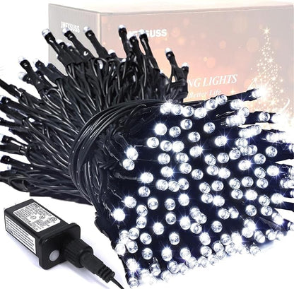 JMEXSUSS 200 LED White Christmas Lights Outdoor, 66ft String Lights Plug in | Waterproof, 8 Modes, Green Wire Twinkle Christmas Lights for Tree Xmas Wedding Party Indoor Decoration