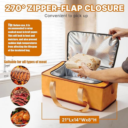 270°Opening BBQ Blanket for Resting Meat,Insulated Leak-Proof Meat Resting Bag for Brisket Turkey Pork,Smoker Accessories for Party Picnic Camping,Anniversary Birthday Gift for Men Dad (Orange)