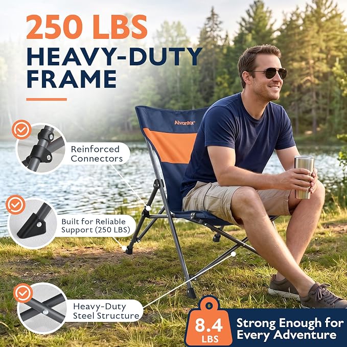 Alvantor® Camping Chair 2 Pack, High Back Folding Beach Chair Breathable for Outdoor, Ergonomic Backrest, Easy Use Portable Lawn Chair Seat for Travel, Sports Events, 20"x28"x28"