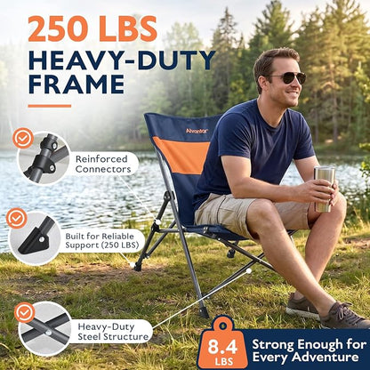 Alvantor® Camping Chair, High Back Folding Beach Chair Breathable for Outdoor, Ergonomic Backrest, Easy Use Portable Lawn Chair Seat for Travel, Fishing, Pinic, Sports Events, 20"x28"x28"