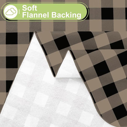 Smiry Picnic Table Cloth, Vinyl Tablecloths with Flannel Backing, 60"x102" | Waterproof Rectangle Table Cloth, Wipeable Buffalo Plaid Table Cover for Indoor and Outdoor (Black & Khaki)