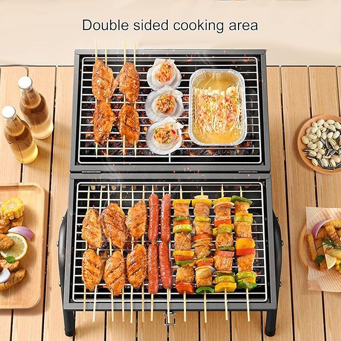 Portable Charcoal Grill, Small BBQ Grill, Tabletop Barbecue Grill with Chimney for Outdoor, Charcoal Grill for Camping Picnic Backyard Patio, Anti-scalding Handles, Easy Assembly (White)