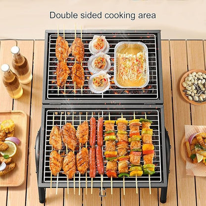 Portable Charcoal Grill, Small BBQ Grill, Tabletop Barbecue Grill with Chimney for Outdoor, Charcoal Grill for Camping Picnic Backyard Patio, Anti-scalding Handles, Easy Assembly (Black)