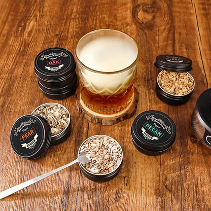 Electric Whiskey Smoker Kit with Wooden Box, 4 Wood Chips, Torch, Ice Molds, 2 Glasses, Stones, Old Fashioned Bourbon Cocktail Smoker Infuser Kit, Whiskey Gifts for Father, Men, Husband (No Butane)